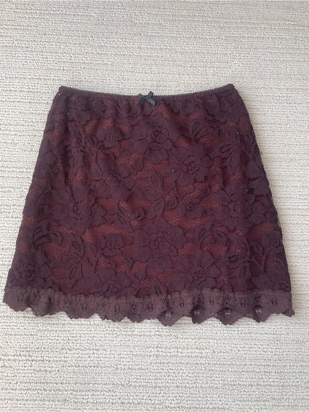 Brown Lace Overlay Mini Skirt